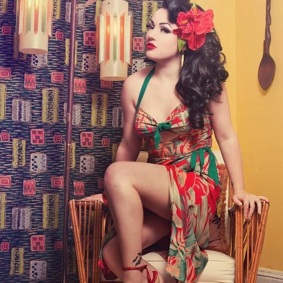 Rare Whirling Turban Vintage Reproduction Pinup Tiki Tropical Sarong Dress - Picture 2 of 8